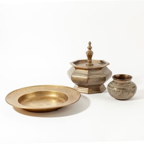 3 Fine Antique Etched Brass Indian / English Items