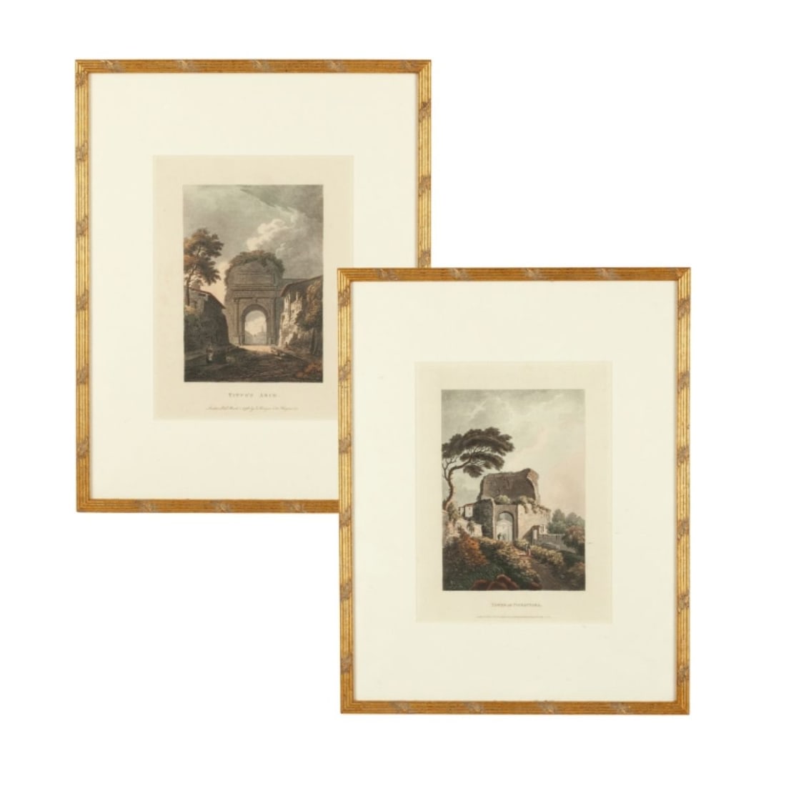 Pair 18th C Merigot Roman Ruins Colored Etchings (1 of 6)