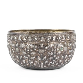 Antique Thai Hallmarked Buddha Head Repousse Bowl