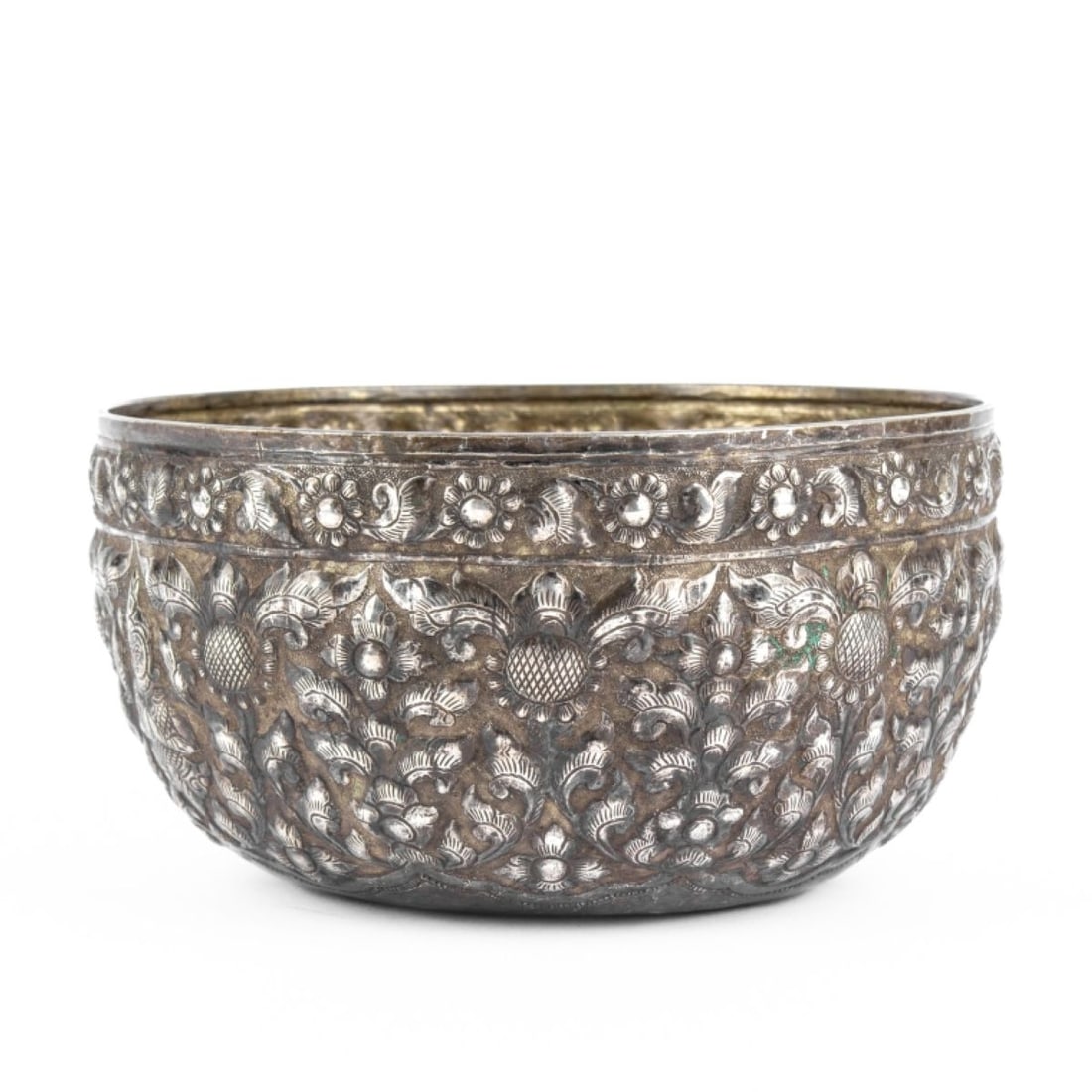 Antique Thai Hallmarked Buddha Head Repousse Bowl (1 of 6)