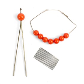 Japanese Red Coral Kanzashi Hair Ornaments