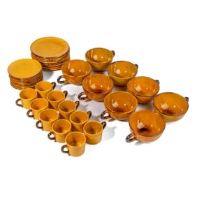 French Yellow Glaze Pottery Coffee Cup Sets