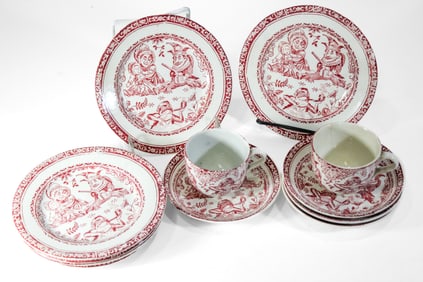 Punch & Judy Red Child's Dishes / Allerton Staffordshire