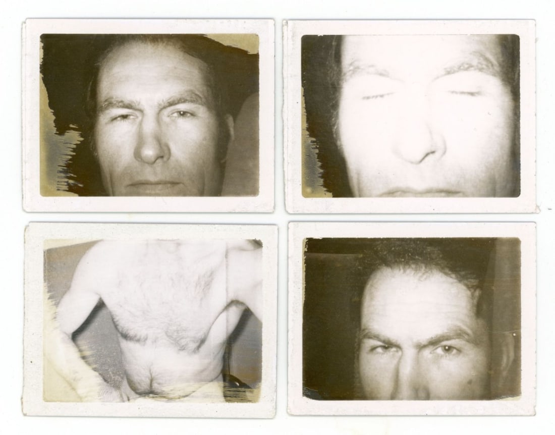 Vintage Male Nude Amateur Polaroid Photographs: Set of 10 vintage small size Polaroid male nude self portrait photographs. Good condition with expected Polaroid age toning, etc. Each 3.25" x 2.5".