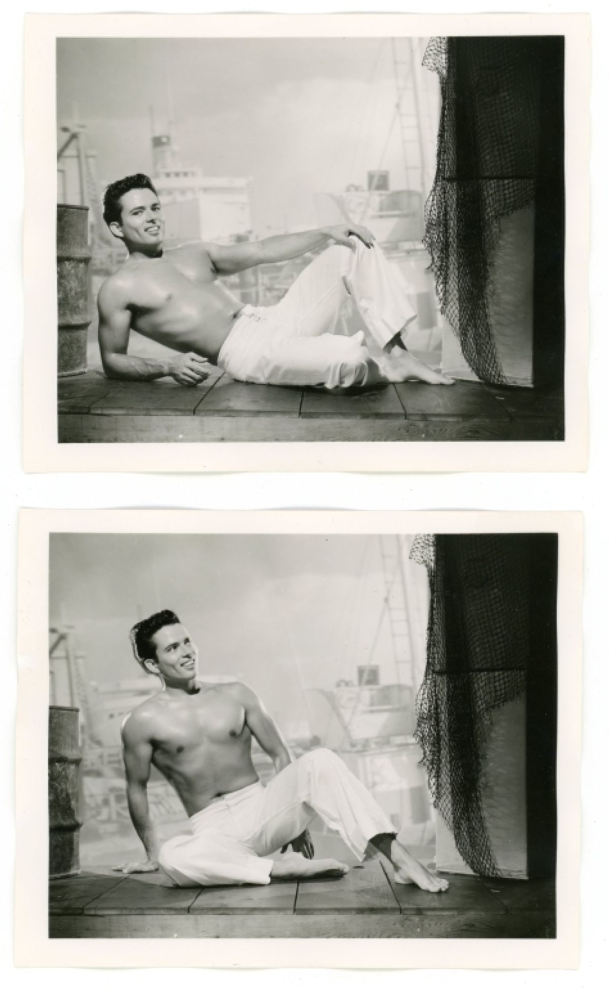 Bob Mizer AMG: Pencil written 8 (partial number stamp) and 5 with AUG 56 date (partial number stamp). Good sharp images printed on gloss paper. 4" x 5".