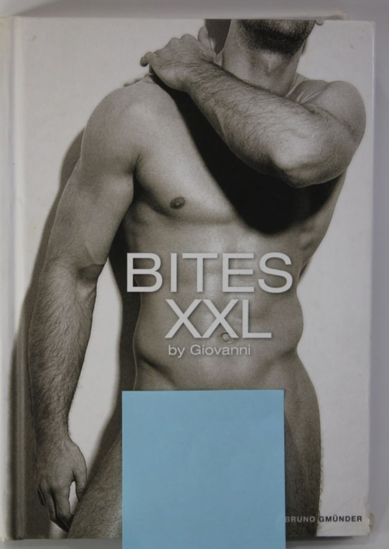 Bites XXL by Giovanni / Bruno Gmunder: "Bites XXL", by Giovanni. Male nude photographs from Bites, Private Parts, and Un*/Cut in one volume. 2nd edition hardcover published by Bruno Gmunder, 2009. Spine slightly separated, some shelf wear 