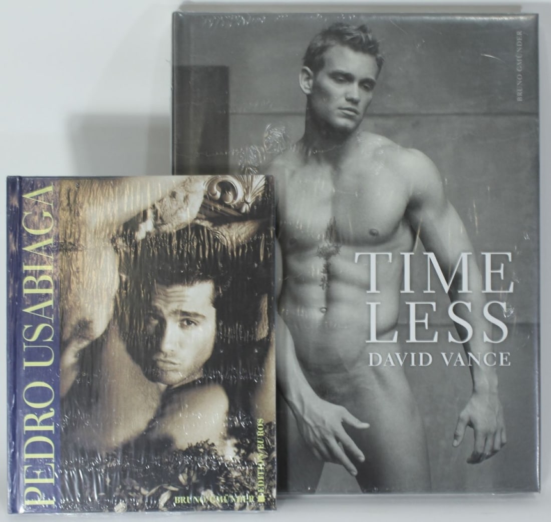 David Vance & Pedro Usabiaga / Gumunder: Two male nude photography hardcover books published by Bruno Gmunder. Both new with original shrink wrap.(1) "Timeless", by David Vance. Published 2006.11.25" x 8.5". (2) Pedro Usabiaga Edition Euros.
