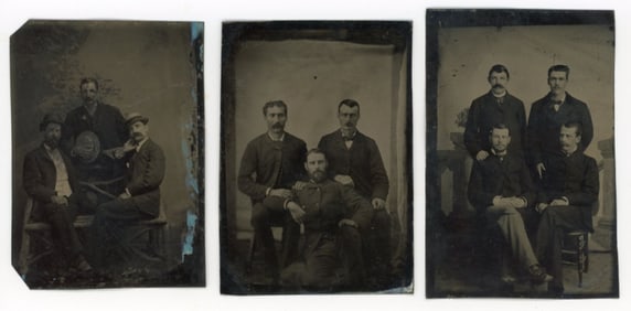 3 Antique Sixth Plate Tintypes with Groups of Men