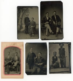5 Antique Sixth Plate Tintypes of Pairs of Men