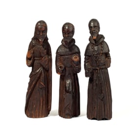 3 Spanish Colonial Carved Wood Bishop Figures