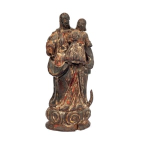 Spanish Colonial Santos Virgin Mary & Child Figure