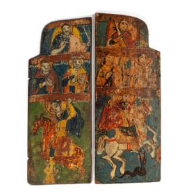 2 Painted Wood Russian Icons of Saints
