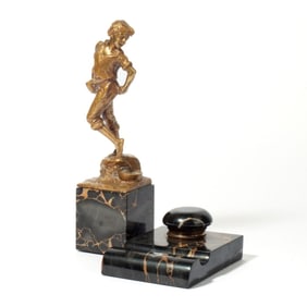 Antique Bronze & Marble Sculpture / Inkwell