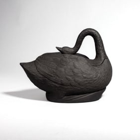 English Basalt Swan Form Lidded Bowl / Sowter