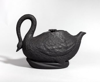 English Basalt Swan Form Teapot / Sowter