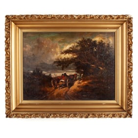 Antique After Jules Dupre "La Petite Charette" Oil