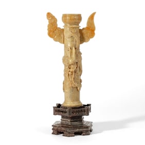 Chinese Soapstone Dragon & Cloud Column