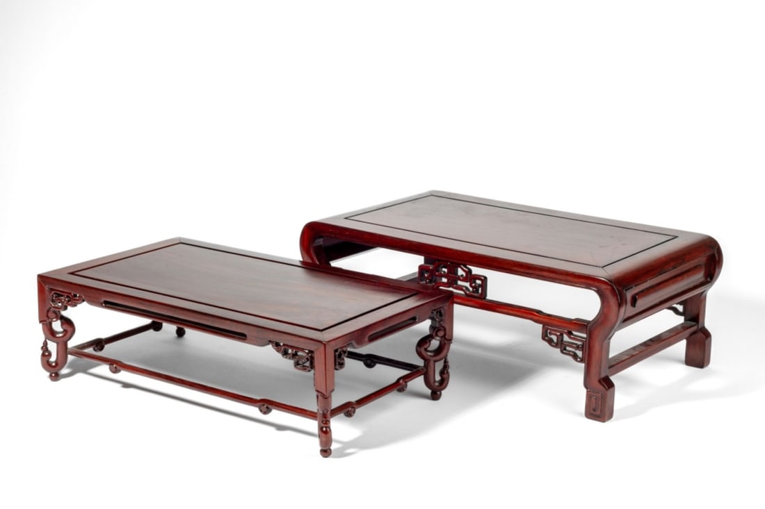 2 Vintage Chinese Carved Rosewood Kang Tables (1 of 11)