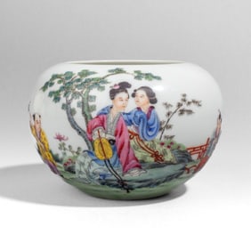 Chinese Famille Rose Porcelain Boys Brush Washer