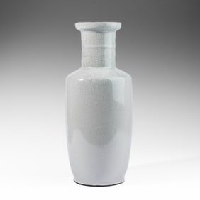 Antique Chinese Ge Type White Glazed Rouleau Vase
