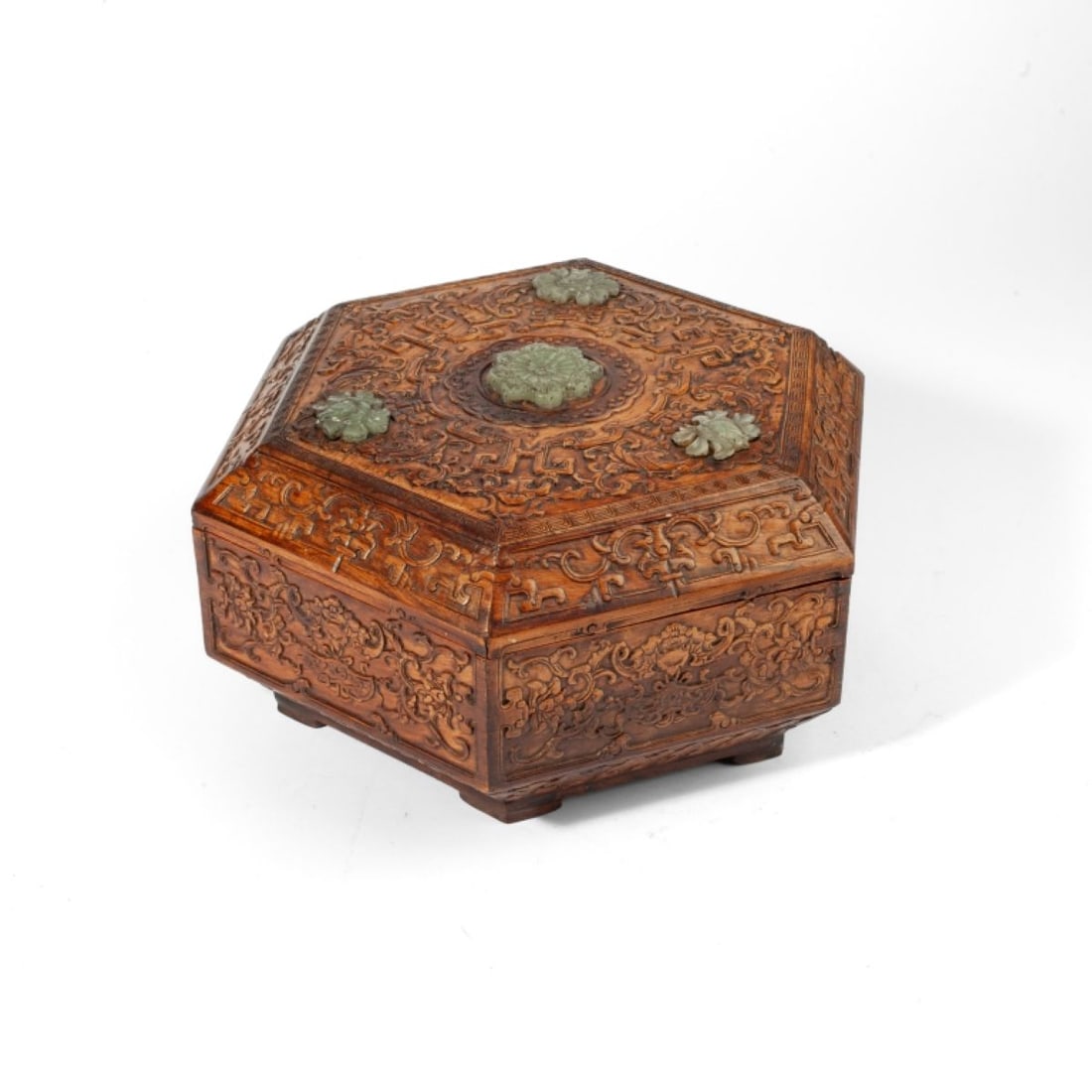 Antique Chinese Carved Rosewood Hexagonal Box (1 of 6)