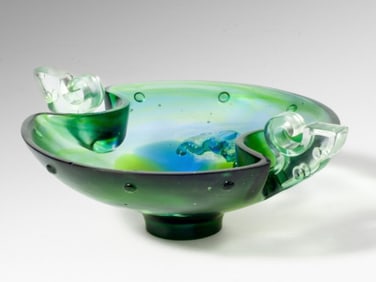 Chinese Liuligongfang Studio Art Glass Bats Dish