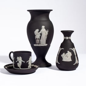 Wedgwood Black White Jasper Vases / Cup & Saucer