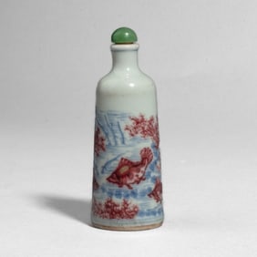 Chinese Copper Red & Blue Carp Snuff Bottle