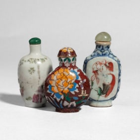 3 Chinese Enameled Porcelain Snuff Bottles