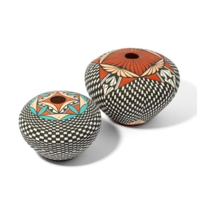 2 Melissa Antonio Acoma Pueblo Geometric Jars