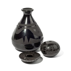 3 Native American Blackware Pottery Vases