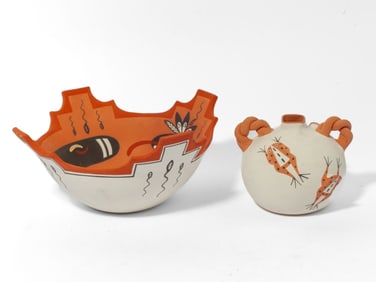 2 Marcus Homer Zuni Pueblo Frog Bowl / Vase