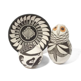 3 Acoma / Jemez Pueblo Pottery Owl / Bowl