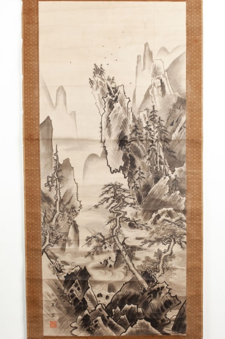 Japanese Landscape Scroll Painting Signed Kano Hogai (1828 - 1888) (1 of 6)