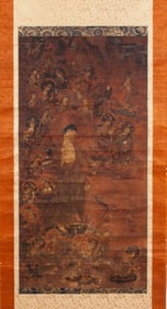 Japanese Buddhist Descent of Amida Scroll Painting