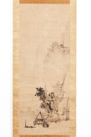 Japanese Haboku Ink Landscape Scroll Painting After Sesshu