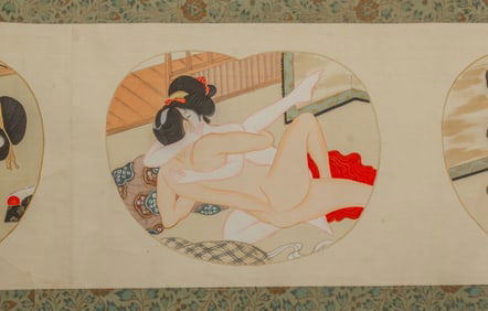 Japanese Shunga Erotic Fan Painting Handscroll