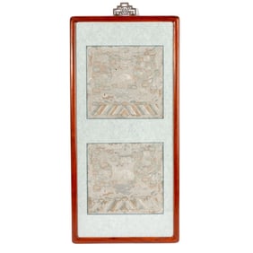 Pair Chinese White Crane Embroidered Rank Badges