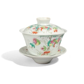 Chinese Famille Rose Enamel "Balsam Pear" Porcelain Gaiwan