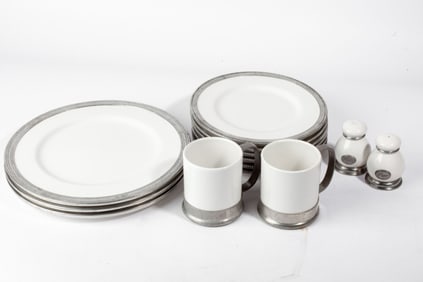 Arte Italica Tuscan Pewter Edge Plates & Cups