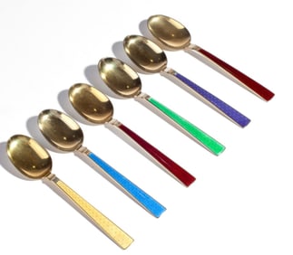 TH Marthinsen Sterling Enamel Spoons Norway