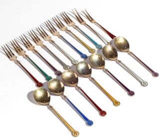 David Andersen Sterling Emamel Spoons & Forks