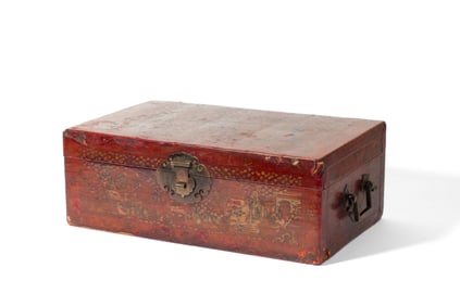 Antique Chinese Painted Hide Storage Chest