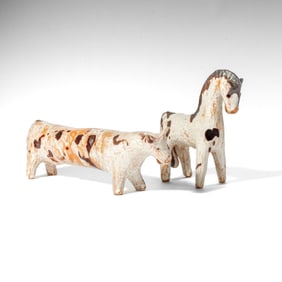 2 Folk Art Terracotta Pottery Animals / Ark