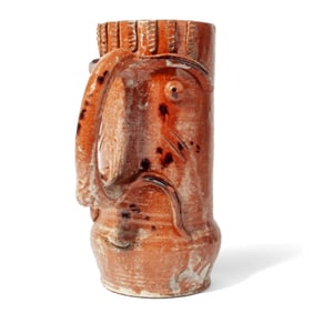 Folk Art Terracotta Pottery Face Pitcher