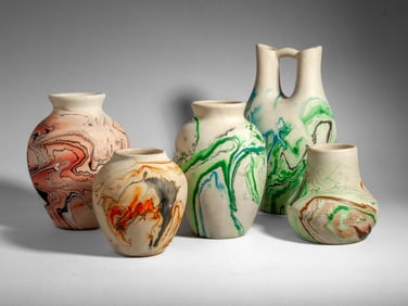 Group of 5 Nemadji Pottery Marbled Vases