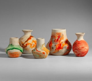Group of 5 Nemadji Pottery Marbled Vases