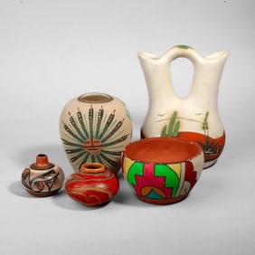 Group of 5 Navajo / Jemez Pottery Vases & Jars
