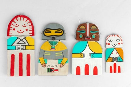4 Native American Hopi Flat Kachina Dolls