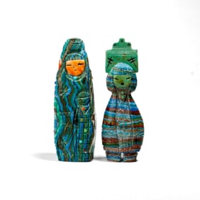 2 Turquoise Zuni Indian Maiden Fetishes W. Cachini